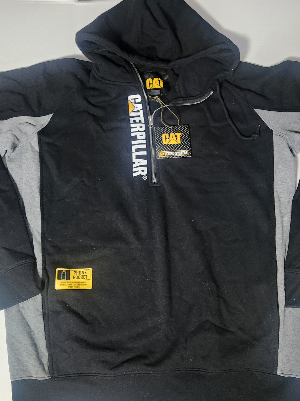 Caterpillar Black & Gray Logo Hooded Work Sweatshirt